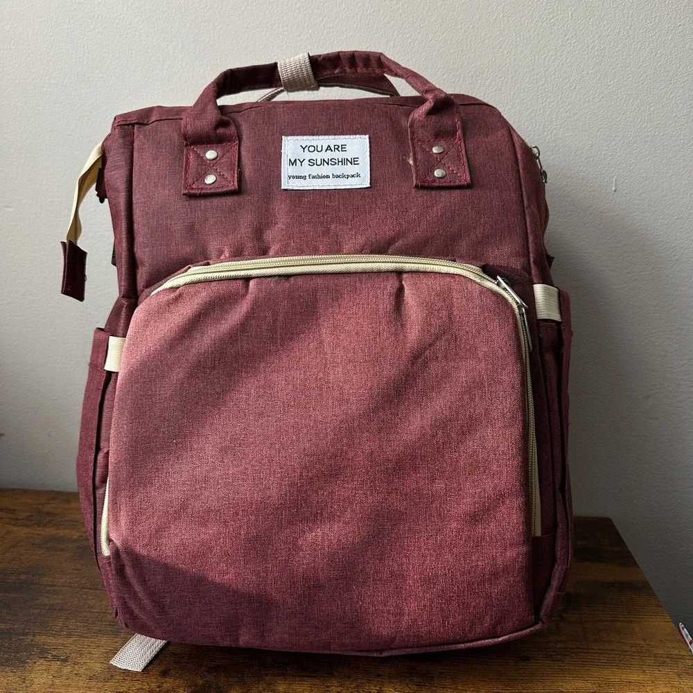 You Are My Sunshine Diaper Bag Backpack Portable Bassinet Changing Station Red